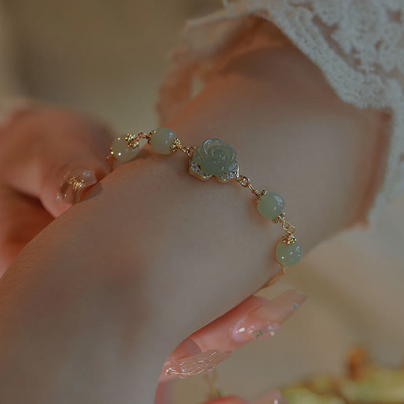 Buddha Stones 14-karaats vergulde Hetian jade rozenbloem Armband - image 11