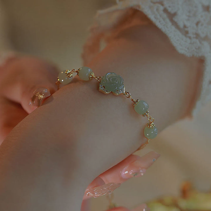 Buddha Stones 14-karaats vergulde Hetian jade rozenbloem Armband - image 11
