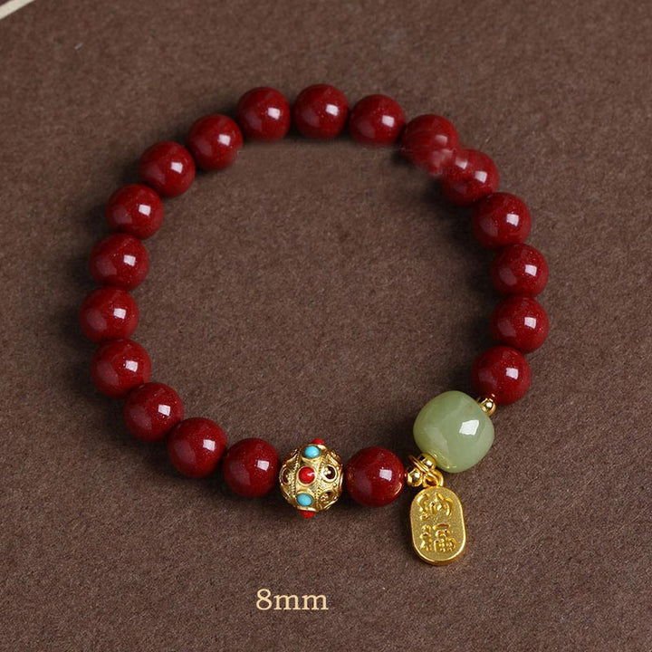 Buddha Stones Armband met geluksbedel van cinnabergroene aventurijn, ter bescherming tegen ongeluk - Paars zand - 8mm - image 4