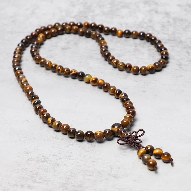 Buddha Stones Tibetaanse gebedsmala met 108 natuurlijke tijgeroog Armband Ketting . - image 0