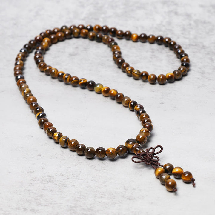 Buddha Stones Tibetaanse gebedsmala met 108 natuurlijke tijgeroog Armband Ketting . - image 0