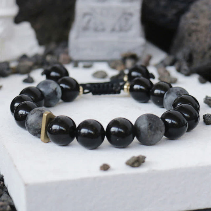 Buddha Stones Zwarte obsidiaan, zwarte glittersteen, Armband - image 7