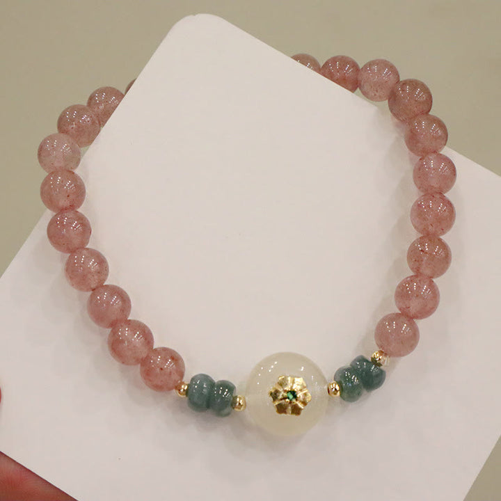 Buddha Stones Natuurlijke aardbeikwarts chalcedoon jade helende Armband - image 6