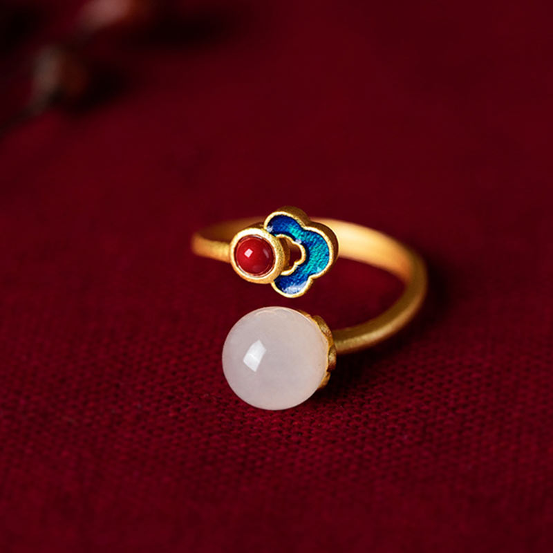 Witte jade Ring met wolkmotief. - image 0
