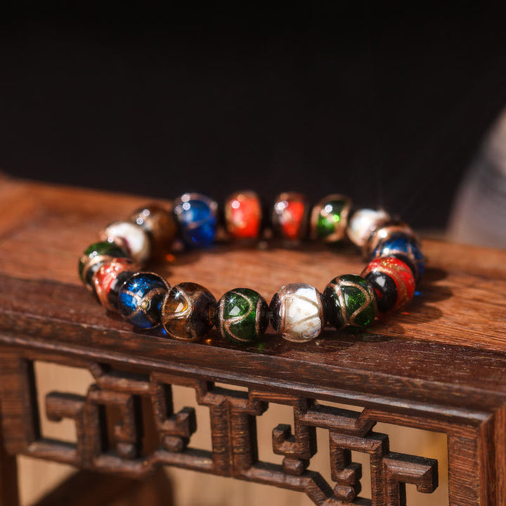 Buddha Stones Vijf Elementen Gouden Verslindend Beest Familie Charm Liuli Glazen Kraal Armband - Liuli glaskraal - 14mm(15 kralen) - image 2