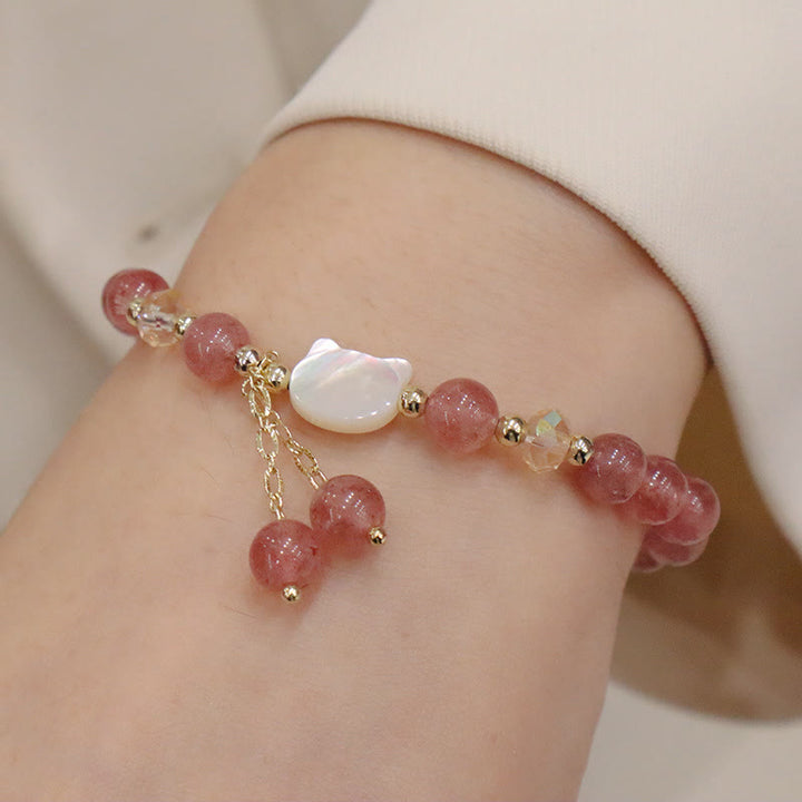 Buddha Stones Natuurlijke aardbeikwarts morganiet tridacna steen Armband - image 2