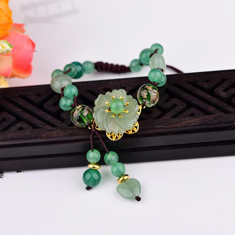 Buddha Stones Natuurlijke groene jade Armband met bungelende bloem - Bloem Spin - image 6