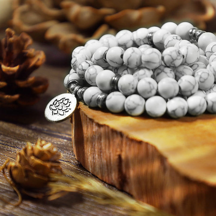 Buddha Stones Witte turkooizen lotus Mala helende Armband - image 3