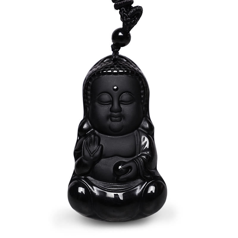 Buddha Stones Natuurlijke zwarte obsidiaan kristallen Boeddha kracht bescherming amulet gelukshanger hanger Ketting - image 1
