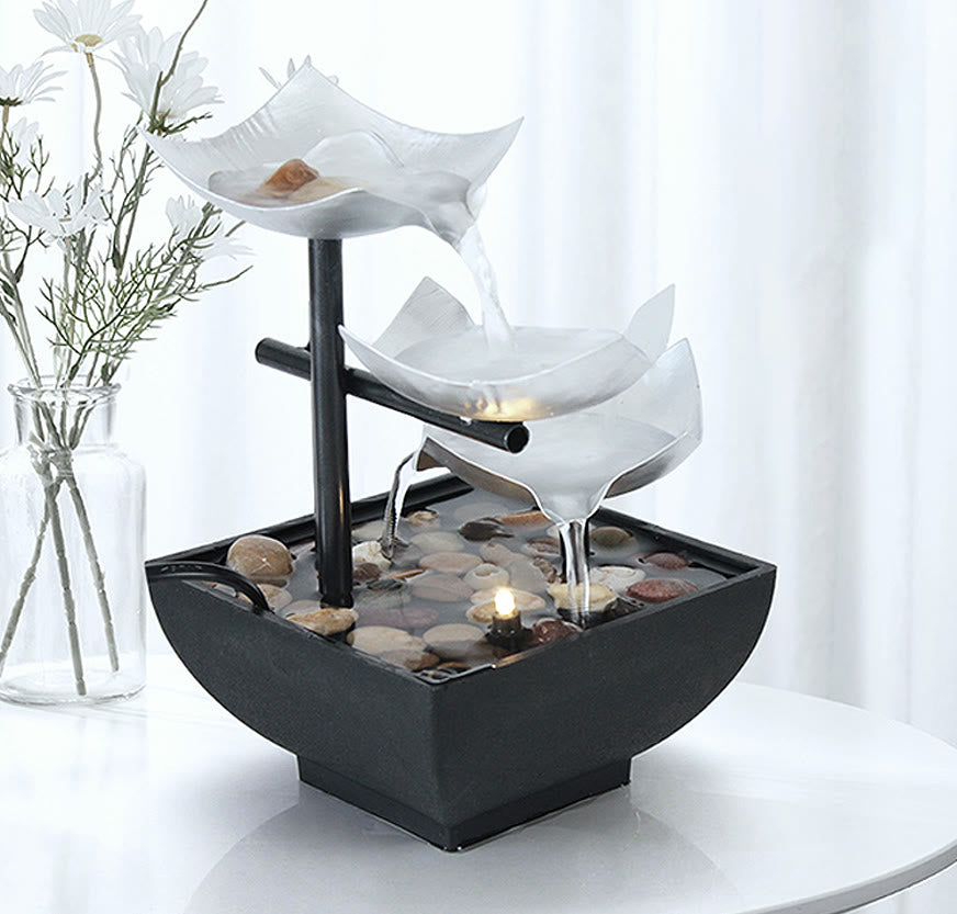 Buddha Stones Drie lagen watervalfontein tafeldecoratie met lotusbloemen en rivierstenen - image 5
