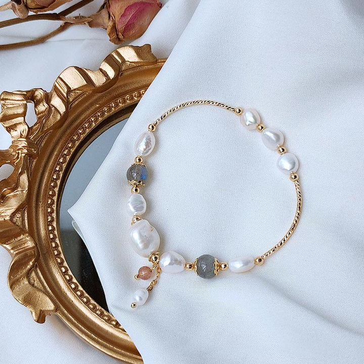 Buddha Stones Armband met parel, maansteen en aardbeikwarts kralen, symbool voor optimisme. - image 2