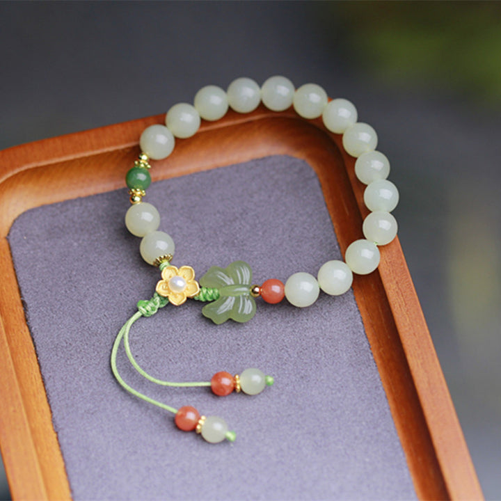 Buddha Stones Armband van 925 sterling zilver met jade, geluksbloem en vlinder. - image 4