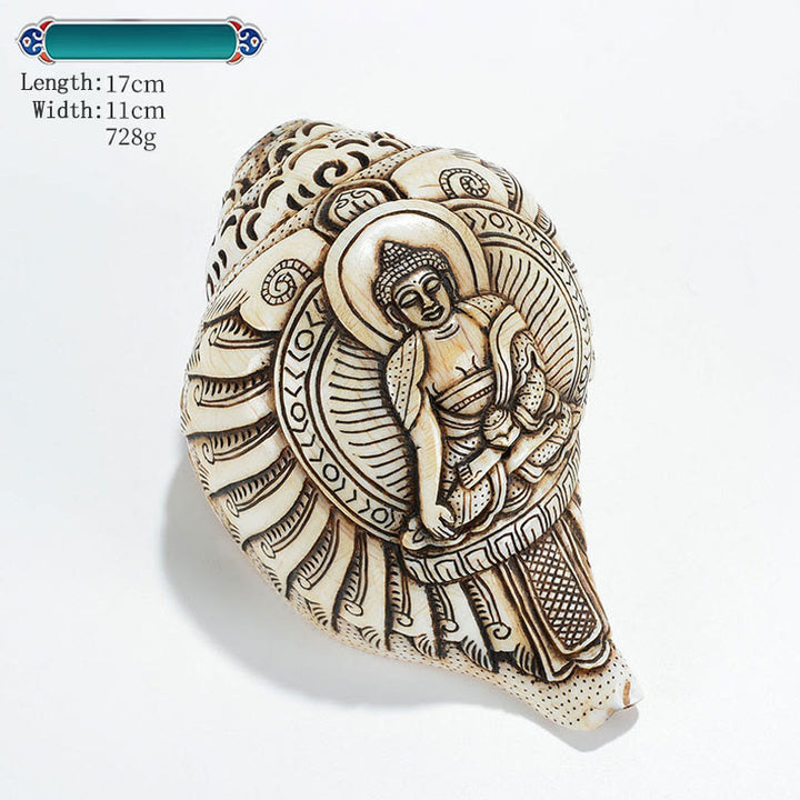 Tibetaanse handgemaakte gegraveerde Shankha Boeddha Avalokitesvara Conch Shell rijkdom decoratie - Sakyamuni 14*11cm - image 17