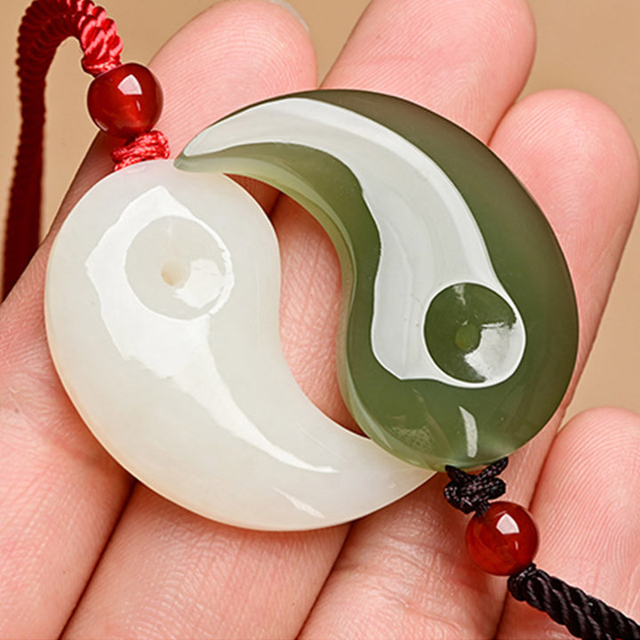 Buddha Stones Yin Yang witte jade cyaan jade beschermingsketting met Ketting - Cyaan jade &amp; witte jade - image 10