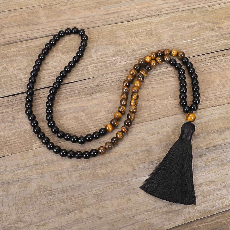 Buddha Stones Tibetaanse zwarte onyx tijgeroog Ketting Mala set - image 3