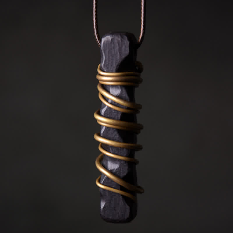 Buddha Stones Halskettinghanger van Tibetaans ebbenhout en messing met balans- en Ketting - image 0