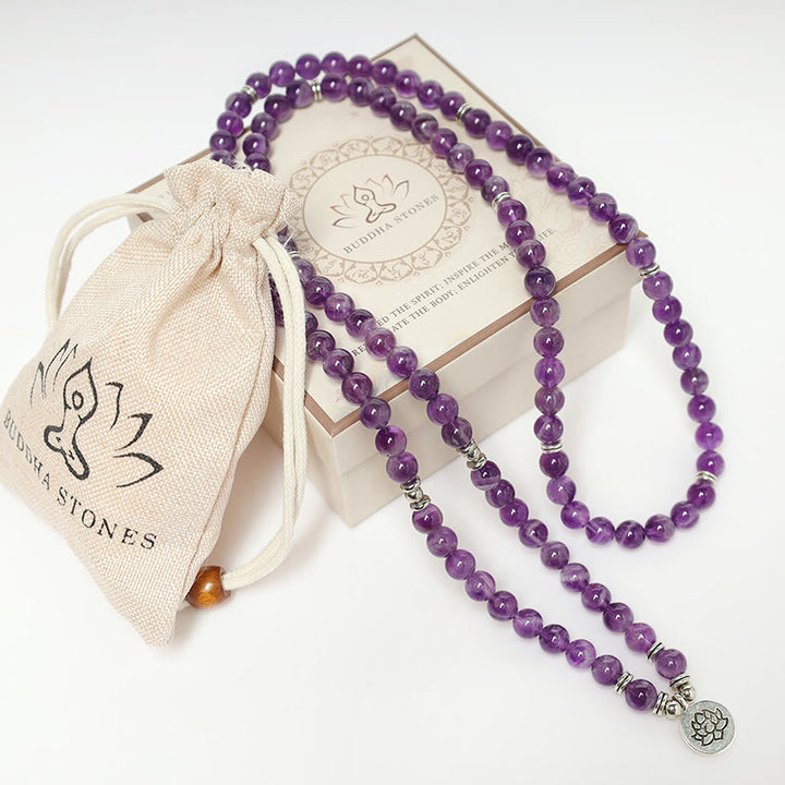 Buddha Stones Natuurlijke amethist zuiveringsmala - Armband - image 7