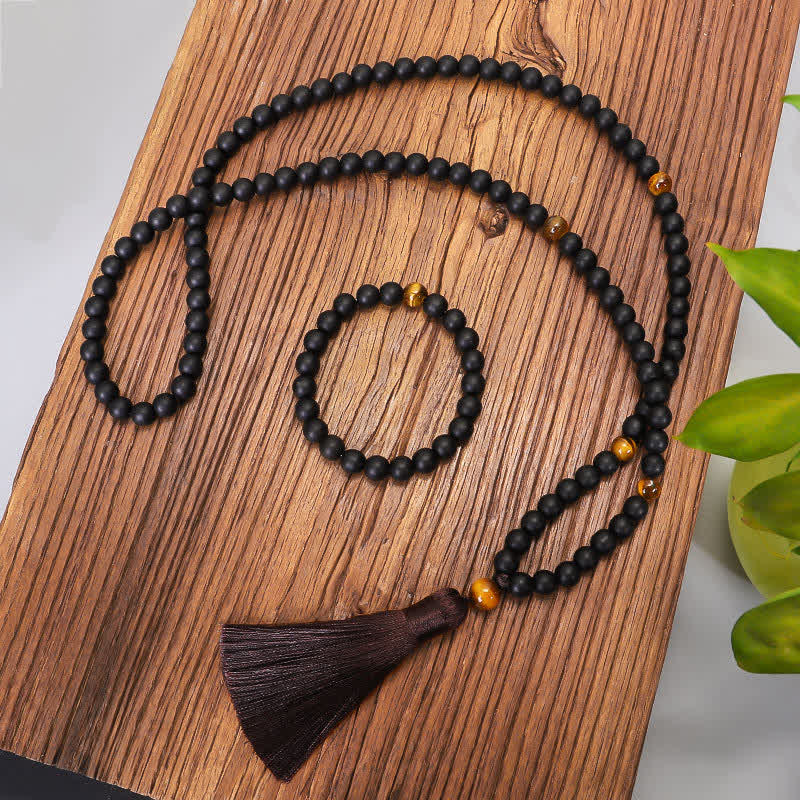 Buddha Stones 108 Mala kralen, matstenen, tijgeroog, Armband , Ketting - image 0