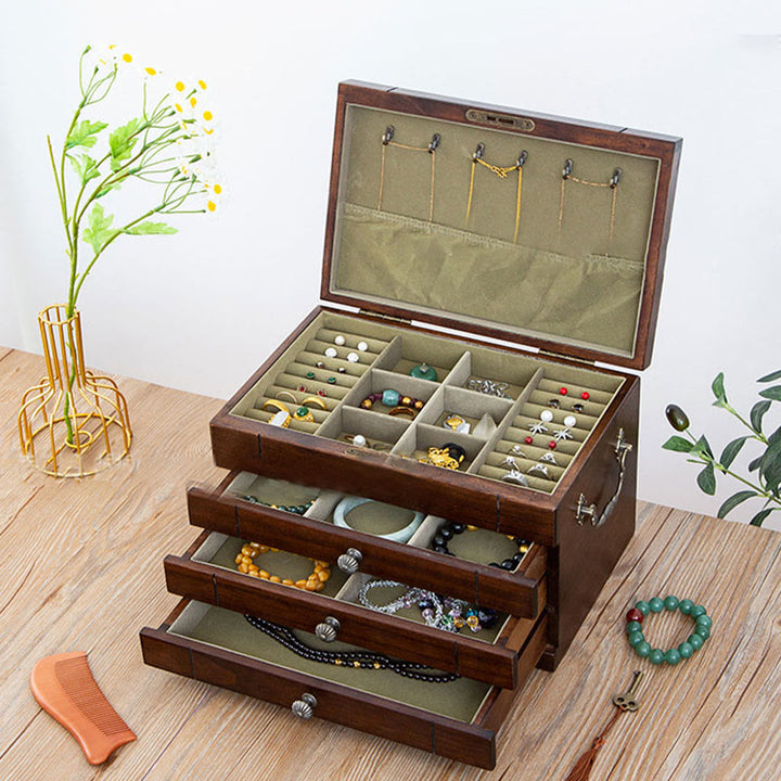 Buddha Stones Retro massief houten sieradendoos, vierlaagse houten Sieraden opbergdoos - image 7