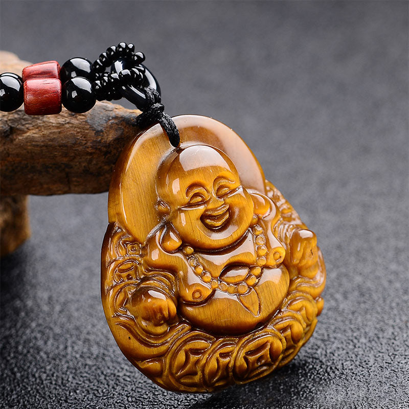 Buddha Stones Ketting met tijgeroog en lachende Boeddha. - Tijgeroog - image 0