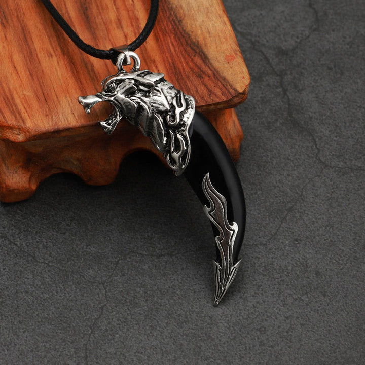 Buddha Stones Imitatie wolfstand titanium stalen Ketting - Zwarte imitatie wolfstand - leren touw - image 10