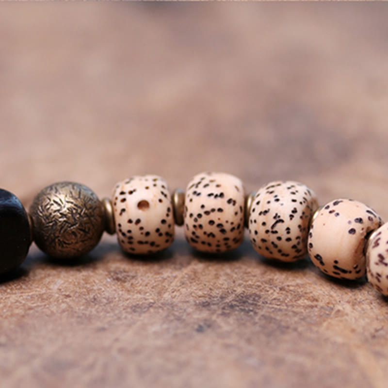 Buddha Stones Tibetaanse Bodhizaadarmband van zwarte obsidiaan , ebbenhout en koper - image 9