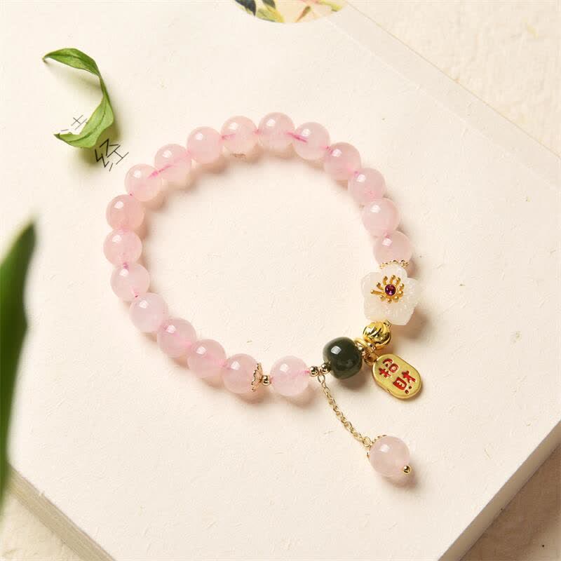 Buddha Stones Natuurlijke roze kristallen jade bloem warme liefde Armband - image 5