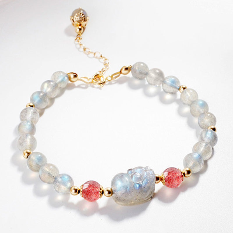 Buddha Stones Maansteen Aardbeikwarts PiXiu Genezende Armband - image 8