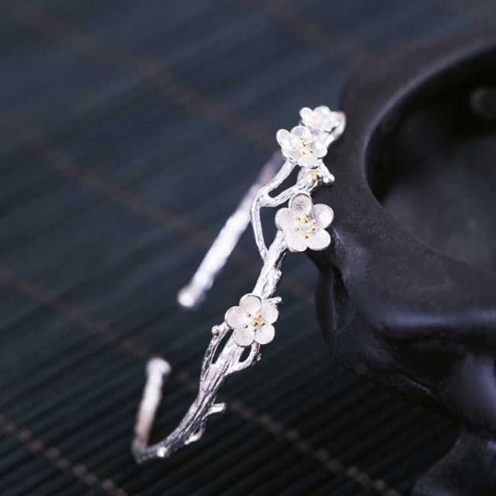 Buddha Stones Verstelbare Armband met pruimenbloemmotief van 925 sterling zilver - image 9
