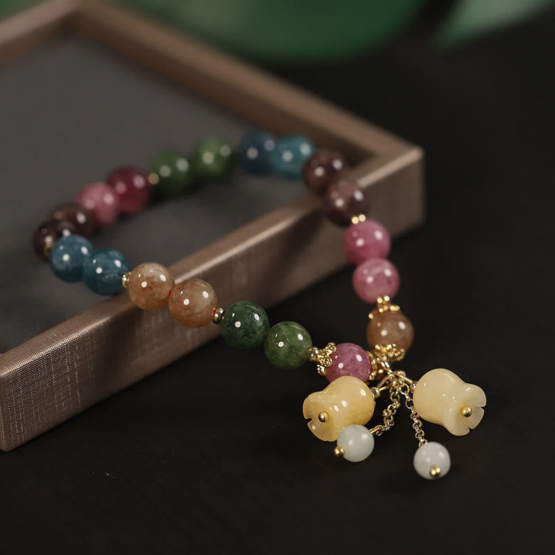 Buddha Stones Natuurlijke kleurrijke toermalijn bloemkralen Armband - Toermalijn &amp; Twee Kralen Bedeltje - image 7