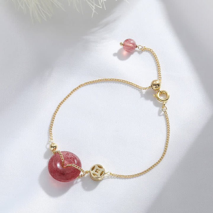 Buddha Stones Aardbeikwarts Vredesgesp Munt Liefde Armband - Aardbeikwarts - image 0