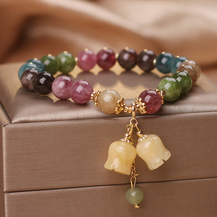 Buddha Stones Natuurlijke kleurrijke toermalijn bloemkralen Armband - Toermalijn &amp; één kraaltje als bedeltje - image 0