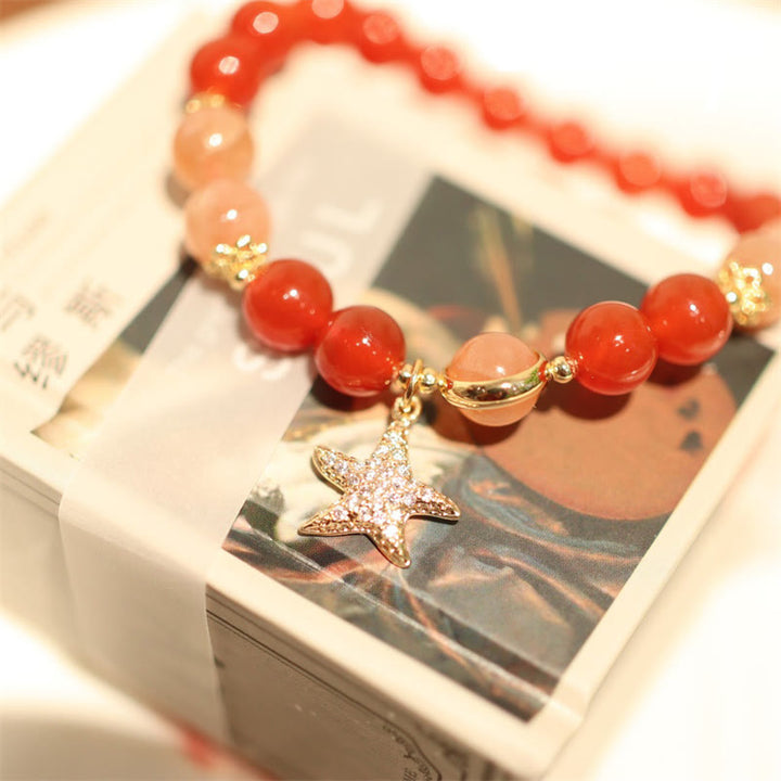 Buddha Stones Zonnesteen Perzik Maansteen Rode Agaat Kristallen Armband - image 1