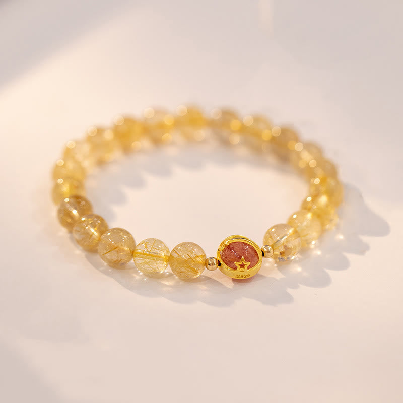 Buddha Stones Gouden rutielkwarts aardbeikwarts Armband - image 1