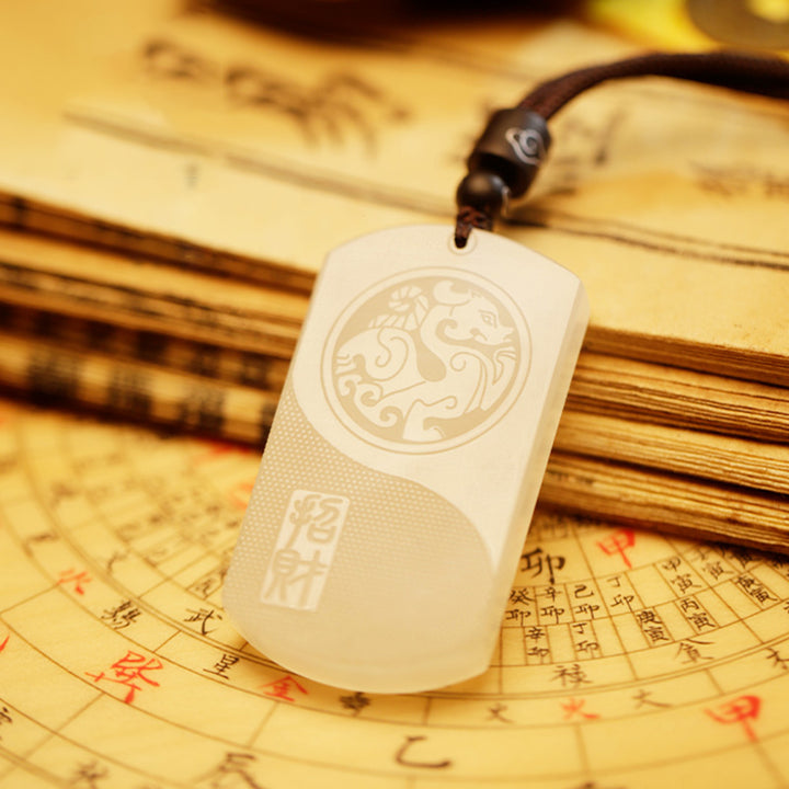 Buddha Stones Witte jade PiXiu Yin Yang geluks- en Ketting - image 2