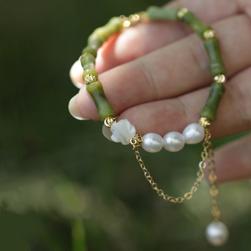 Buddha Stones Groene bamboe jade lelietje-van-de-dalen Armband voor welvaart - Parelroos Bamboe (Omtrek 17+5cm) - image 4