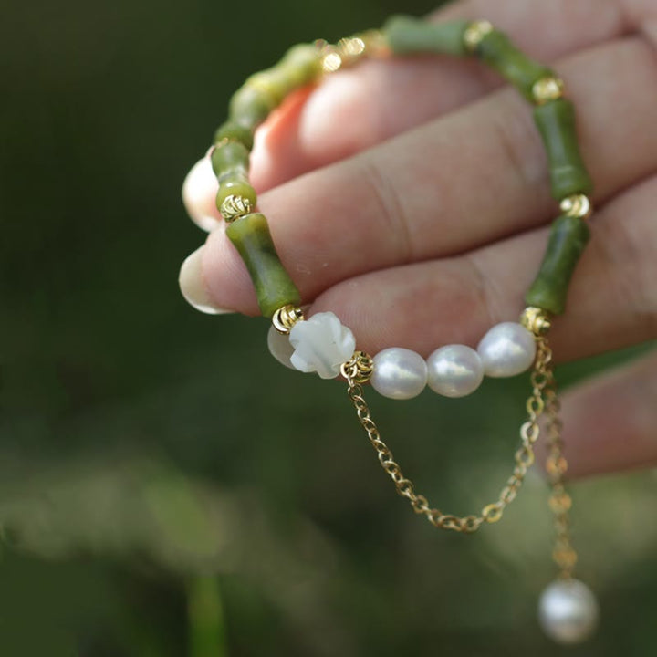 Buddha Stones Groene bamboe jade lelietje-van-de-dalen Armband voor welvaart - Parelroos Bamboe (Omtrek 17+5cm) - image 4