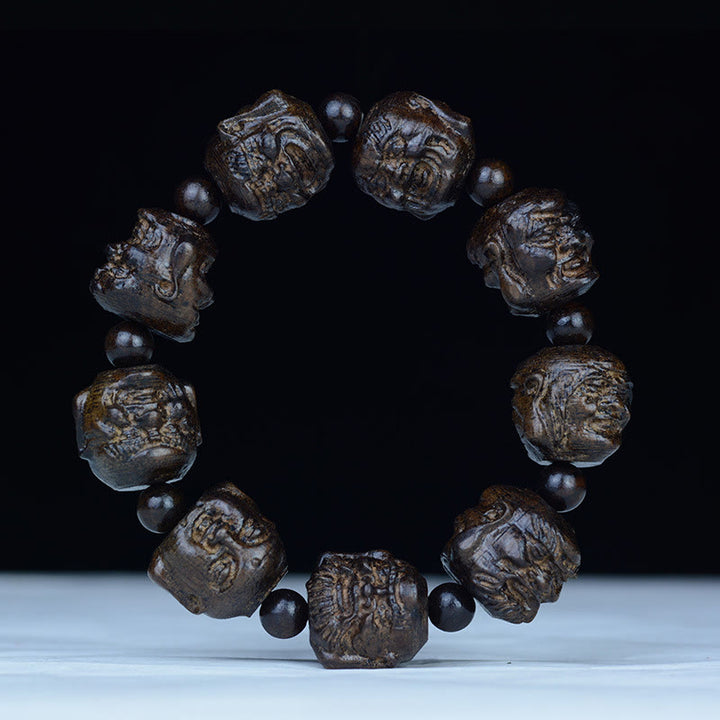 Buddha Stones Armband van ebbenhout met achttien arhats, lotus en draak. - 20mm* 9 kralen (achttien arhats) - image 0
