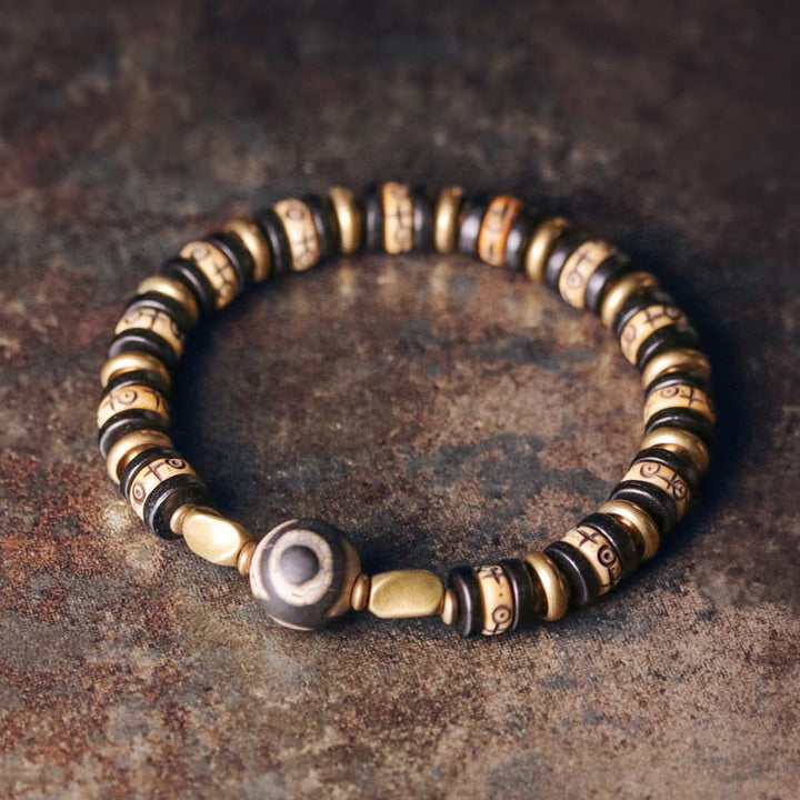 Buddha Stones Armband van Tibetaanse botkralen en ebbenhout voor extra kracht - 18 cm - image 0