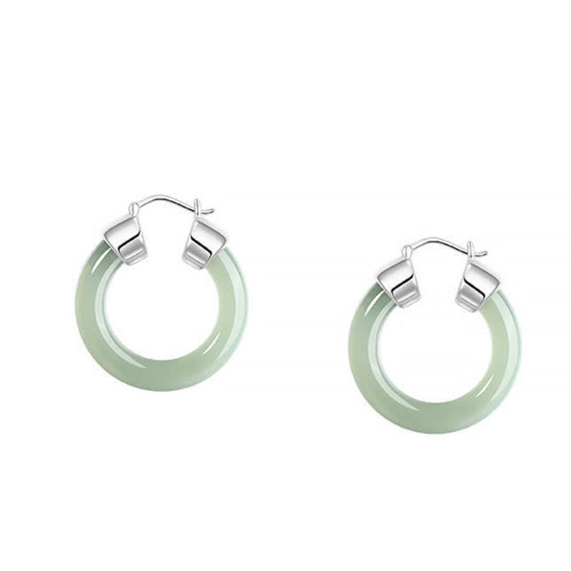 Buddha Stones Ronde Oorbellen van witte jade, symbool van voorspoed. - Groene jade, ca. 21 mm - image 0