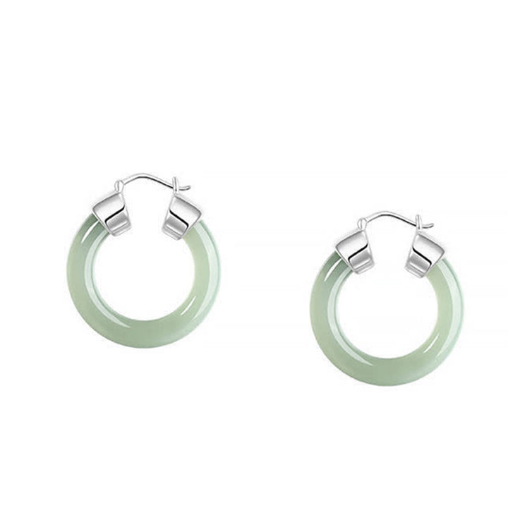 Buddha Stones Ronde Oorbellen van witte jade, symbool van voorspoed. - Groene jade, ca. 21 mm - image 0