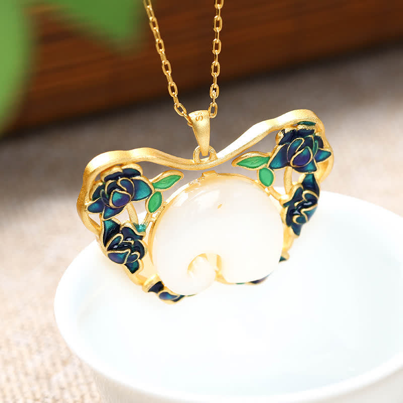 Witte jade olifant, vlinder, lotus, succes Ketting - image 2