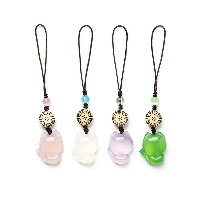 Natuurlijke chalcedoon Telefoonhanger decoratie met vossenmotief. - image 17