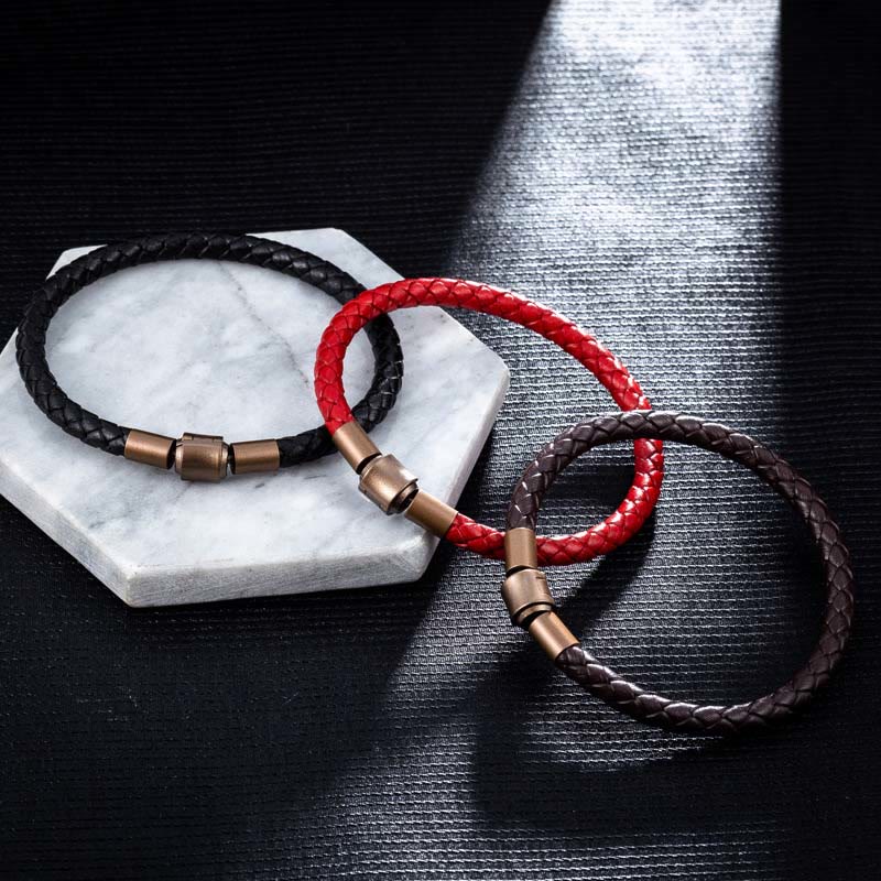 Buddha Stones Armband leren touwarmband met geluksvlechtwerk - image 1