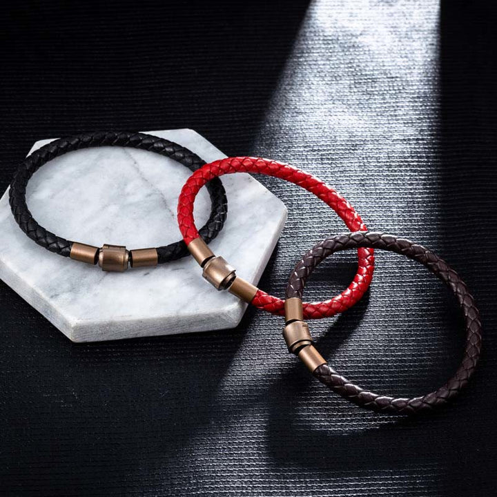 Buddha Stones Armband leren touwarmband met geluksvlechtwerk - image 1