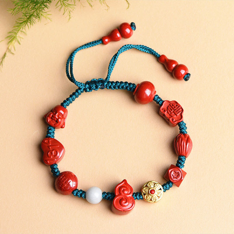 Buddha Stones Armband met natuurlijke cinnaberkleurige kalebas , Om Mani Padme Hum en de zegen van de lachende Boeddha. - image 1
