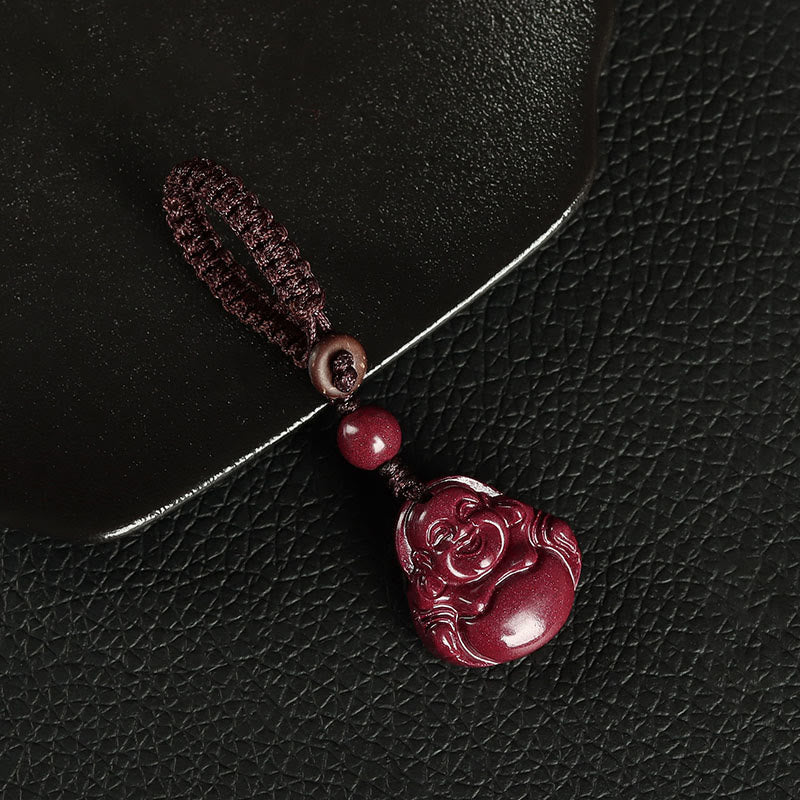 Buddha Stones Lachende Boeddha Cinnaber Ketting Telefoonhanger decoratie Sleutelhanger - Sleutelhanger - Bruin - image 7