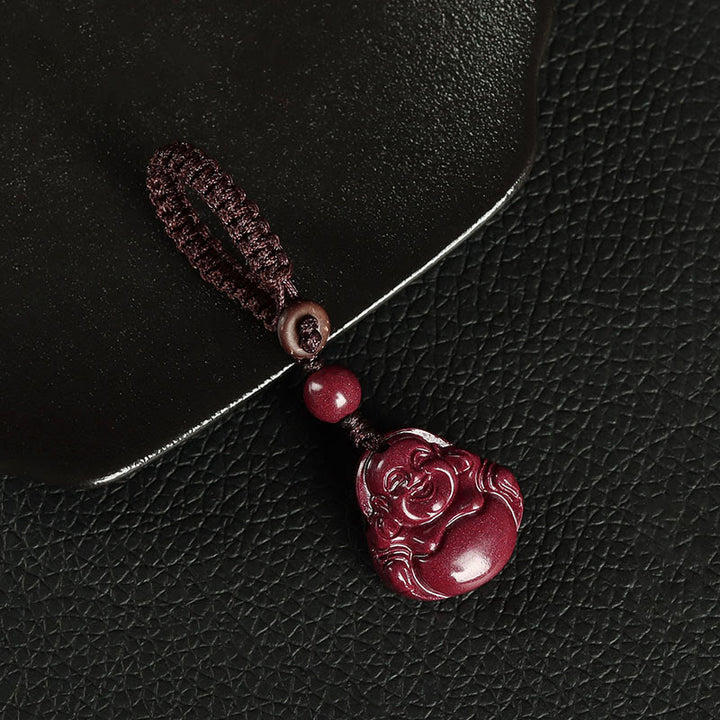 Buddha Stones Lachende Boeddha Cinnaber Ketting Telefoonhanger decoratie Sleutelhanger - Sleutelhanger - Bruin - image 7