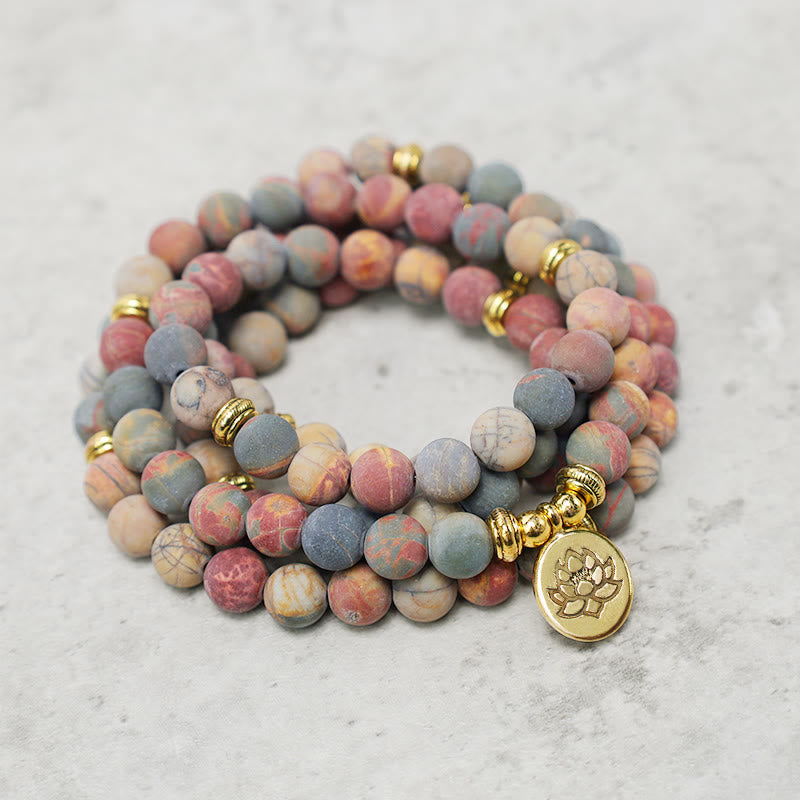 Buddha Stones 108 Mala kralen Picasso Jaspis Steen Moed Energie Armband - image 2