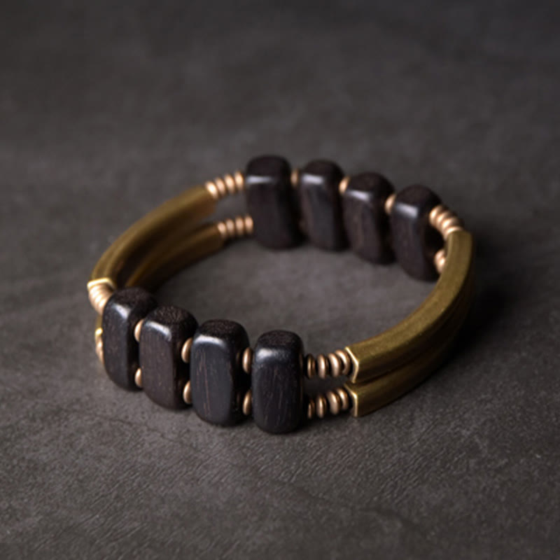 Buddha Stones Tibetaanse ebbenhouten Armband van messing en koper met dubbele laag. - image 8